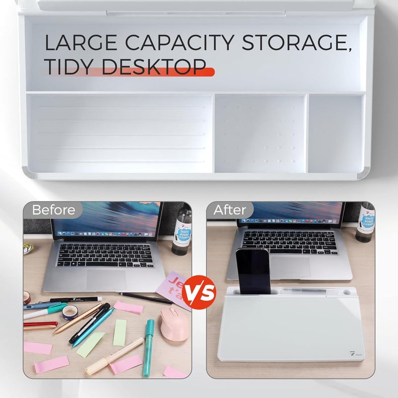 TOWON Small Compact Glass Desktop Whiteboard with Storage – 12 x 7 in Dry Erase Board for Desk, Home Office, School | Includes 5 Markers, Eraser & Holder | Space-Saving Organizer, Aesthetic White - Image 5